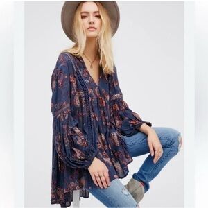Free People Navy Paisley Blouse